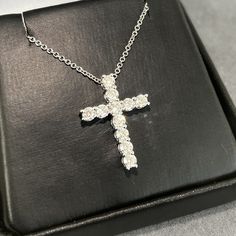 Beautiful cross necklace offers timeless beauty. Perfect for yourself or an amazing gift to be enjoyed for many years. Chain can be worn as 16, 17, or 18 inch and comes with a sturdy lobster clasp. Pendant is a 23mm X 13mm size Moissanite offers timeless beauty and exceptional value. This is the best compromise between cheap fakes (CZ, crystal, rhinestone) and extremely expensive and environmentally costly diamonds. -1.10 Carat Best of Breed VVS1 Clarity D color GRA certified Moissanite Stones - Cheap Rhinestone Cross Necklace, Minimalist Vibe, Beautiful Cross, Solitaire Studs, Pendant With Chain, Gold Plated Silver, Cross Pendant, Crystal Rhinestone, Timeless Beauty