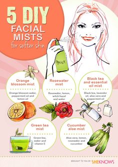 Facial sprays with oils Diy Facial, Makijaż Smokey Eye, Natural Diy, Skin Care Recipes, Beauty Recipe