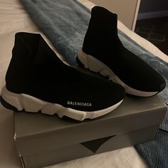 Brand New Condition. Barely Worn, Black And White Balenciaga Sneakers. Size 38 Black Pointed Toe Sneakers With Rubber Sole, Black Pointed Toe Sneakers With Branded Insole, Black And White Balenciaga, White Balenciaga, Shoes Balenciaga, Balenciaga Sneakers, Balenciaga Speed, Balenciaga Black, Balenciaga Shoes