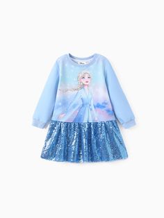 Sparkling like a true princess, this Frozen dress enchants toddlers. 
 
* Product features: Frozen’s favorite character print and full pattern design. 
* Fabric characteristics: Soft with sparkling sequins. 
* Piece of product: One dress included. 
* Neckline: Rounded shape. 
* Sleeves: Long sleeves. 
* Style: Princess dress with Frozen’s character design. 
* Fit: Comfort fit. 
* Length: Knee-length. Mesh Outfit, Disney Princess Toddler, Frozen Dress, Sparkle Outfit, Ariel Dress, Long Sleeves Dress, Long Sleeve Sequin Dress, Long Sleeve Outfits, Sleeves Style