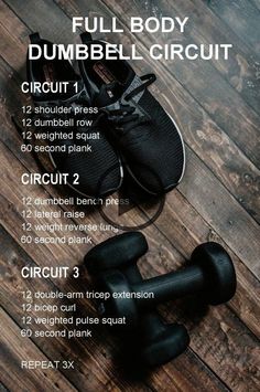 a poster with instructions for how to use dumbbells on a wooden floor in front of a pair of black shoes