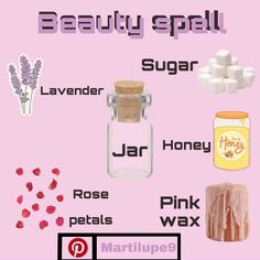 Rose Spell Jar, Beauty Spell Candle, Spell Jar For Beauty, Spells With Lavender, Love Spray Witchcraft, Lavender Spell Jar, Beauty Jar Spell, Beauty Potions Witchcraft, Honey In Witchcraft