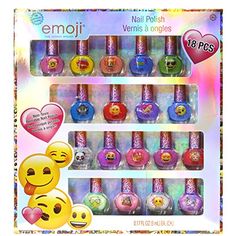 Emoji Kids Washable Super Sparkly Peel-Off Nail Polish Deluxe Set for Girls, 18 Pieces, Colors Include: Pink, Yellow, Red, Blue, Green and Purple.  #18Pieces #Blue #ColorsInclude:Pink #EmojiKidsWashableSuperSparklyPeel-OffNailPolishDeluxeSetforGirls #GreenandPurple. #NailArtandPolish #Red #TownleyGirl #Yellow Coat Drive, Disney Princess Room, Girl Emoji, Princess Toys, Lip Gloss Collection, Best Nail Polish, Toxic Water, Nail Polish Set