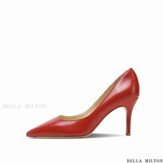 Bellamilton - Womens Leather Pointed Toe High Heel Pumps for Workwear Classic Red Heels For Fall, Elegant Red Heels For Office, Elegant Red Office Heels, Red Synthetic Pointed Toe Heels, Leather Pointed Toe Pump With 4-inch Heel, Red Slingback Pumps With 4-inch Heel For Evening, Luxury Heels With Red Sole, Pointed Toe, Red Pointed Toe Heels With 4-inch Heel, High Heel Pumps