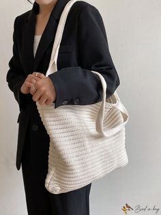 BirdinBag - Chic Crochet Bag | Stylishly Simplistic Design Versatile Crochet Tote Bag, Versatile Crochet Shoulder Bag For Daily Use, Casual Everyday Hobo Bag In Solid Color, Simple Beige Shoulder Bag With Adjustable Strap, Casual Solid Color Hobo Bag For Everyday, Simple Beige Square Shoulder Bag, Casual Everyday Solid Color Hobo Bag, Trendy Large Capacity Crochet Bag For Everyday Use, Simple Beige Shoulder Bag For Everyday