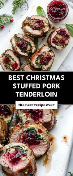 Image for Best Christmas Stuffed Pork Tenderloin Pastry Wrapped Pork Tenderloin, Christmas Dinner Party Main Course, Christmas Pork Recipes, Pork Tenderloin Plating, Christmas Pork Tenderloin Recipes, Pork Tenderloin Wellington Recipe, Pork Tenderloin Wellington, Christmas Sides Dishes, Stuffed Beef Tenderloin