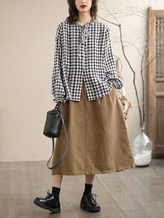 Details: Gender: Women Item Type: Blouse Material: Cotton Pattern Type: Plaid Season: Spring, Autumn Style: Leisure, Daily, Retro Occasion: Going Out, Daily Size: One Size Length: 64.00 cm/ 25.20 " Bust: 122.00 cm/ 48.03 " Shoulder: 43.00 cm/ 16.93 " Sleeve: 57.00 cm/ 22.44 " New Year Deals, Plaid Blouse, Blouse Material, Autumn Style, Womens Fashion Casual, Black Blouse, Season Spring, Casual Women, Going Out