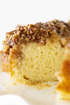 a close up of a piece of cake on a plate with a bite taken out of it