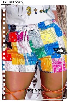 Yellow Fashion Casual Print Basic Plus Size Shorts Casual Patchwork Shorts For Spring, Short Spring Bottoms With Patchwork, Summer High Waist Patchwork Shorts, High Waist Patchwork Shorts For Summer, Casual Multicolor Drawstring Bottoms, Trendy Summer Shorts With Patchwork, Trendy Short Patchwork Bottoms, Trendy Patchwork Short Bottoms, Multicolor Bottoms With Built-in Shorts For Day Out