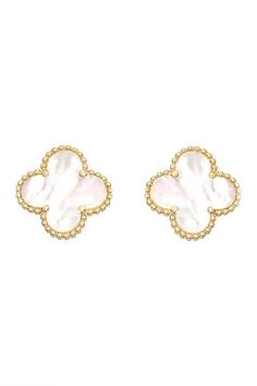 Mother of Pearl Clover 14kt Yellow Gold Stud Earrings earrings Elenista Van Cleef And Arpels Jewelry, Van Cleef & Arpels, Clover Jewelry, Van Cleef And Arpels, Clover Earrings, Jewelry Lookbook, Van Cleef Arpels, Shell Earrings, Van Cleef