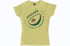 Stylish retro t-shirt for lovers of avocado, the finest of all foods: "Avocado: Rich in Millennials". - Standard/mens & ladies slim fit sizes- High quality, soft-feel screen-print - Pastel yellow 100% cotton t-shirt - Original design only available at Cakes with FacesSIZES Mens/standard:Small (to fit 34-36" chest)Medium (to fit 38-40" chest)Large (to fit 42-44" chest)XL (to fit 46-48" chest)2XL (to fit 50-52" chest)Ladies slim fit:Small (UK Size 8-10)Medium (UK Size 10-12)Large (UK Size 12-1 Cakes With Faces, Vegetarian Funny, Vegetarian Humor, Pastel Clothing, Avocado Shirt, Avocado T Shirt, Cake Face, Clothing Cute, Retro Tee