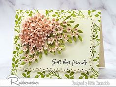 a handmade card with pink flowers on it and the words, just best friends