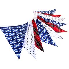 This bunting is for all your Scots out there! It would make a great finishing touch to your Burns Night celebrations on the 25th January! The St Andrew's Cross flag is complimented nicely with the red tartan and white with navy blue polka dots on it. If you wanted to go all out, why not check out our matching Scottish Cross Flag, Fabric Flags, St Andrews, Red Tartan, Blue Polka Dots