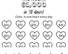 the heart is $ 1 00 in 30 days color in one heart every day for $ 10