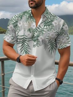 Chemise casual ample à manches courtes avec imprimé de plante tropicale, grande taille pour homme Multicolore Bohème  Manches courtes Tissu tissé Tropical,Plantes,Tout Imprimé Chemise Pas de l'extensibilité  Men Plus Size Clothing, size features are:Bust: ,Length: ,Sleeve Length: Bow Shorts, Borders Design, Couple Matching, Elegant Dresses Long, Embroidered Shorts, Plant Print