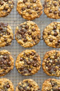 chocolate chip cookies cooling on a wire rack, ready to be baked in the oven