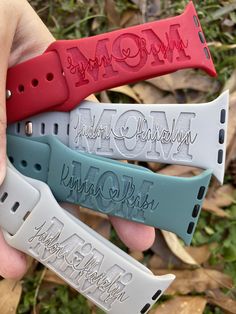 you just send me the names you need Personalized White Watch Bands As Gift, Personalized Apple Watch Band, Adjustable Personalized White Watch Bands, How To Engrave Silicone Watch Band With Cricut, Laser Engraved Watch Band, Personalized Watch, Samsung Watch, Personalized Watches, Rock Hill