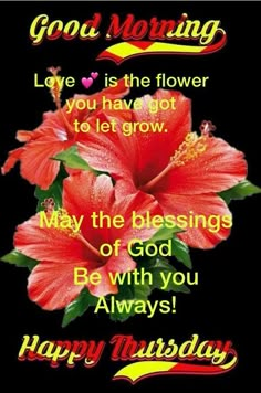 a flower with the words good morning on it and an image of two red flowers