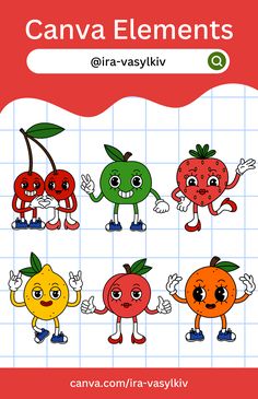 an image of cartoon fruits and vegetables with the caption canva elements 2 0