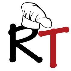 a black and red logo with a chef's hat on top of the letter t