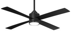 a black ceiling fan with light on it