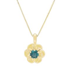 This gorgeous Maine Indicolite Tourmaline Flower Necklace is set in a classic 14kt yellow gold setting. The pendant is made in the shape of a flower, which is a beautiful and classic design. - One indicolite Maine tourmaline stone is set in 14kt yellow gold Discover the story of gold Discover the story of Tourmaline Shop the exclusive Day's Jewelers Maine Tourmaline collection Enjoy complimentary cleaning and inspection at any Day's location for the life of this Maine tourmaline piece Yellow Gold Flower Jewelry For May Birthstone, Elegant May Birthstone Necklace With Flower Charm, Elegant Flower Charm Birthstone Necklace For May, Yellow Gold Flower-shaped Gemstone Necklace, Yellow Gold Gemstone Necklace In Flower Shape, 14k Gold Flower Shaped Gemstone Jewelry, Elegant May Birthstone Necklace In Flower Shape, Elegant May Birthstone Necklace With Flower Shape, Elegant Flower-shaped Necklace With May Birthstone