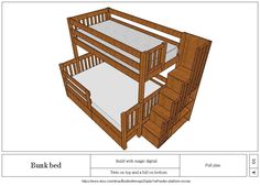 the bunk bed is made from wood and has two sets of stairs on each side