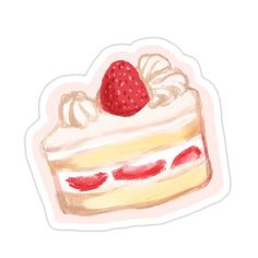 a piece of cake with strawberries on top sticker