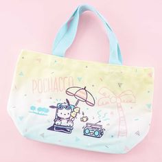 Bring your lunch using this super kawaii bag featuring a print of Pochacco on vacation. It has glittery details on its text and it has a small inner pocket. A cute lunch bag illustrated with Pochacco relaxing on vacation Features glittery details on its text and a small inner pocket Original licensed product from Sanrio Japan Japanese Lunch Bag, Sanrio Stuff, Kawaii Bag, Kawaii Bags, Super Kawaii, Kawaii Plush, Kawaii Plushies, Kawaii Shop, Welcome Gifts