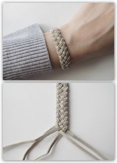 two pictures of the same bracelet on someone's arm, one with braiding