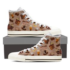 Coffee Lovers Shoes Customized Shoes, Custom Painted Shoes, Cooking Lover, Buy Shoes Online, Soft Textiles, Shoe Print, High Top Shoes, Dinosaur Print, Custom Shoes