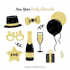 new year party elements with champagne and balloons