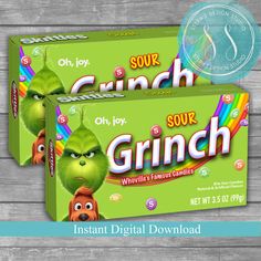 two boxes of gummy's grinch candy