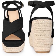 Every girl needs a versatile pair of wedges in her closet, and these beauties are a must-have! Featuring a stylish slingback ankle strap and an espadrille platform heel, they effortlessly add comfort to your everyday look. The cross-strap design perfectly complements your favorite denim jeans, shorts, skirts, and casual wear, making them a go-to choice for any occasion. Plus, they're made with a soft faux suede vamp, durable TPR outsole, and a comfortable Espadrille+EVA heel, ensuring long-lasti Trendy Slingback Wedge Sandals For Spring, Platform Wedge Sandals For Vacation, Trendy Adjustable High Heel Wedge Sandals, Chic Adjustable Ankle Strap Wedge Sandals, Trendy Ankle Strap Espadrilles, Chic Slingback Wedge Sandals For Vacation, Adjustable Slingback Wedge Sandals For Spring, Spring Adjustable Slingback Wedge Sandals, Wedge Sandals With Heel Strap For Vacation