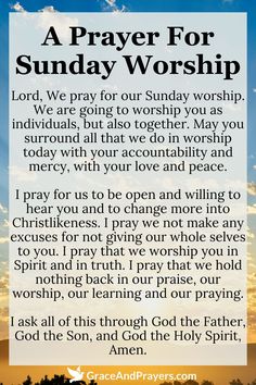 a prayer for sunday worship with the sun setting in the background