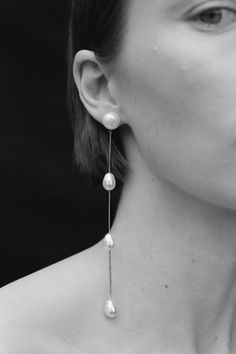 Medium Pearl Drop Earrings | Sophie Buhai Long Drop Pearl Chain Earrings In Sterling Silver, Modern Drop Pearl Charm Jewelry, Luxury Long Drop Pearl Drop Jewelry, Akoya Pearl Drop Jewelry, Elegant Long Drop Sterling Silver Earrings, Jewel Wedding, Sophie Buhai, Pearl Crystal, Pearl Earring