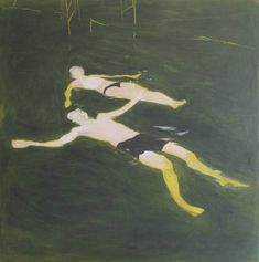 two people are floating in the water on their stomachs, one is yellow and the other is black