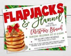 this is an image of a christmas themed flyer for pancakes and jameel party