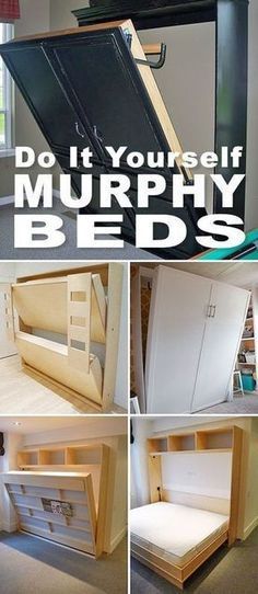 there are many different types of beds in the room with text overlay that says do it yourself murphy beds