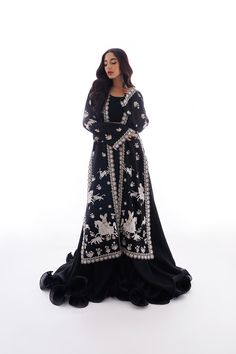 Vaneeza – Sania Maskatiya International Luxury Black Traditional Designer Wear, Luxury Black Anarkali Lawn Suit, Luxury Black Sharara For Eid, Luxury Black Traditional Lawn Suit, Luxury Black Lawn Suit For Eid, Luxury Black Lawn Suit For Festive Occasions, Luxury Naqshi Traditional Wear For Semi-formal Occasions, Luxury Black Bollywood Lawn Suit, Luxury Black Traditional Wear For Transitional Season