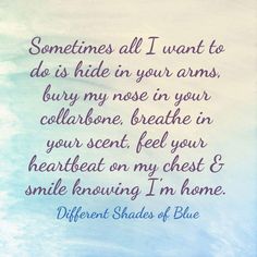 a poem written in purple ink on a blue and white watercolor background with the words, sometimes all i want to do is hide in your arms