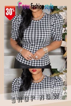 Black White Casual Plaid Print Split Joint T-Shirts Check Blouse, Plaid Print, Black Girls Hairstyles, White Casual, Wholesale Fashion, Modest Outfits, V Neck Tops, Shirt Online, Split