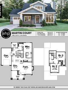 the floor plan for this craftsman style home is shown in two different colors and sizes