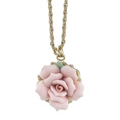 1928 Jewelry Gold Tone Genuine Pink Porcelain Rose Pendant Necklace 16 - 19 Inch Adjustable Necklaces Pink, Rose Pendant Necklace, Rose Jewellery, Pink Porcelain, 1928 Jewelry, Porcelain Roses, Spring Jewelry, Clasp Necklace, Rose Pendant