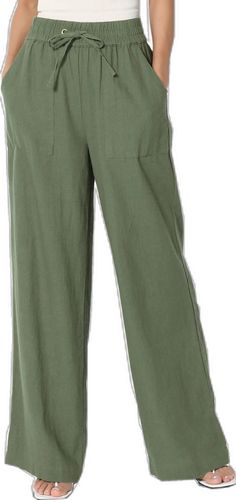 Swisher Drawstring Linen Pants DUSTY OLIVE_1 Casual Cargo Pants For Vacation, Casual Cargo Pants With Pockets For Vacation, Casual Cotton Cargo Pants For Vacation, Green Cotton Wide Leg Pants For Vacation, Cotton Pants With Pockets For Vacation, Khaki Cotton Beach Pants, Casual Cargo Pants For Beach, Green Cotton Wide Leg Vacation Pants, Beach Khaki Cotton Pants