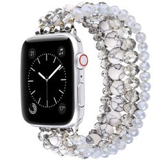 PRICES MAY VARY. 【Compatibility】CAGOS beaded bracelet bands are compatible with Apple Watch Series 9/8/7/6/5/4/3/2/1/SE in 38mm, 40mm, and 41mm sizes. They are designed to be super stretchy and fit wrists ranging from 5.5" to 6.5". 【Apple Watch Bracelet Bands】The jewelry iWatch bands feature four strands of glittering beads, natural stones, and pearls. They are designed to complement various daily outfits and occasions, ensuring you receive numerous compliments from friends when wearing these ch Trendy Silver Beaded Watch Band, Adjustable Silver Beaded Watch Accessories, Trendy Beaded Apple Watch Band As Fashion Accessory, Trendy Beaded Apple Watch Band, Adjustable Silver Beaded Apple Watch Band, White Beaded Apple Watch Band For Gift, White Beaded Apple Watch Band As Gift, White Beaded Apple Watch Band Gift, Watch Bands Women