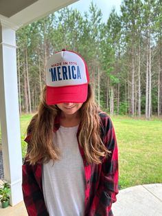 Made in 1776 Merica Foam Trucker hat This is the perfect hat to show your American pride for the holidays and all year long.  Adjustable snapback hat with mesh trucker style back. Patriotic Red Adjustable Trucker Hat, Patriotic Trucker Hat For 4th Of July, Red Patriotic Hat, One Size Fits Most, Red Baseball Cap For 4th Of July, Red Adjustable Trucker Hat For 4th Of July, Adjustable Hat For 4th Of July Outdoor, Adjustable Hats With Curved Brim For 4th Of July, Adjustable Hats For Outdoor 4th Of July, Adjustable Curved Brim Hats For 4th Of July