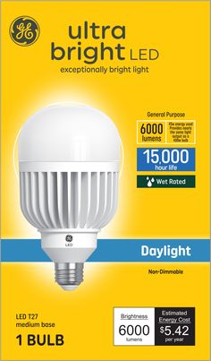 the bright light bulb is on display in this ad for led bulbs, which are also available