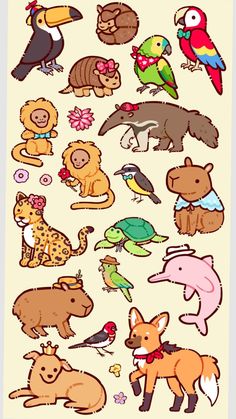 an animal sticker sheet is shown with different animals and birds on it's back