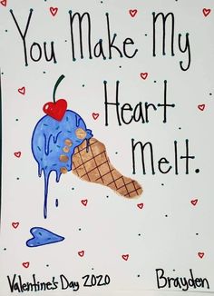 you make my heart melt valentine's day card with an ice cream cone and cherries